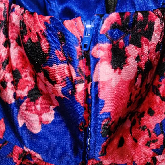 B. Darlin Strapless Sweetheart Bustier Party Dress Blue Red floral black lace XS - Picture 14 of 16
